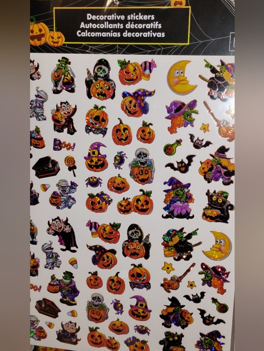 Halloween Pumpkin & Witch Decorative Sticker Sheet - Orange & Purple